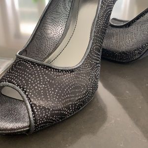 Open toes 3inch heal black mess & silver.  7M